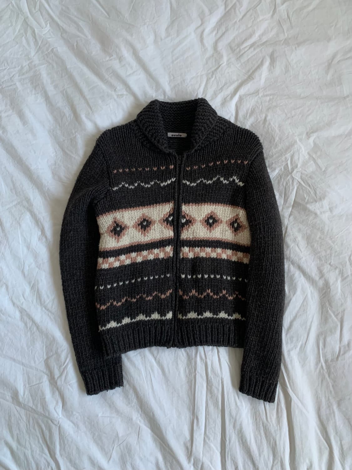 브라운 패턴 니트 집업 상품이미지1