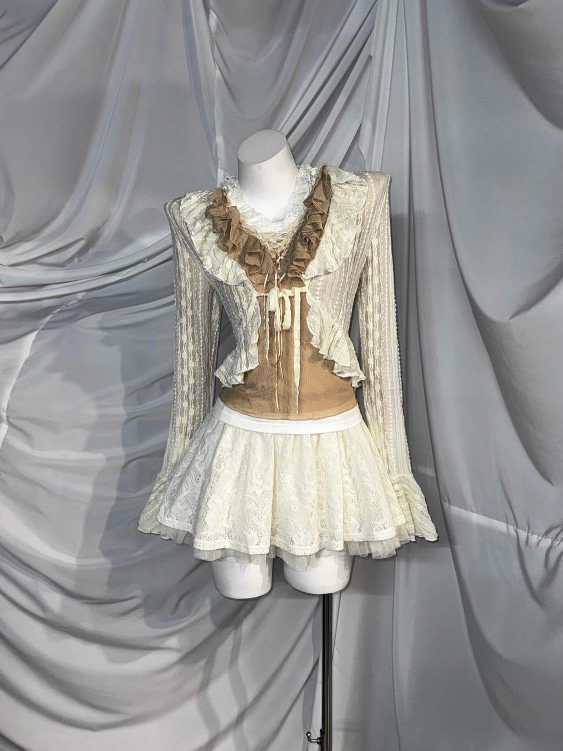 아이보리 페어리 레이스 시스루 프릴 코디세트  상품이미지7