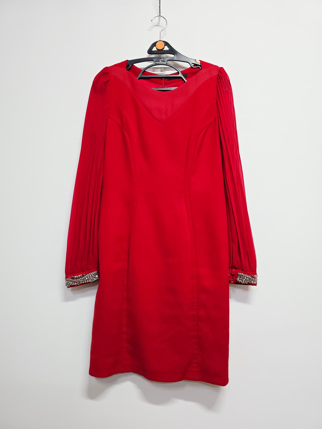 미니멈 레드 롱 슬리브 원피스 큐빅 장식 상품이미지1