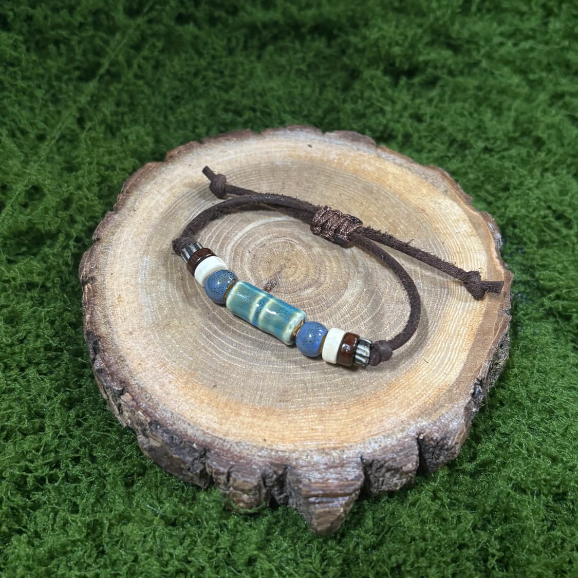 핸드메이드 길이조절 소가죽끈 도자기 우드 나무비즈 에스닉 보헤미안 팔찌 상품이미지6