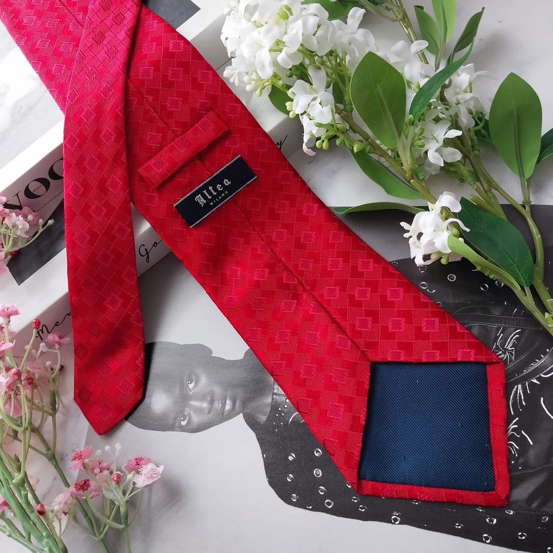 알테아 실크 레드 자카드 넥타이 9.3cm A+등급 K2104 상품이미지3