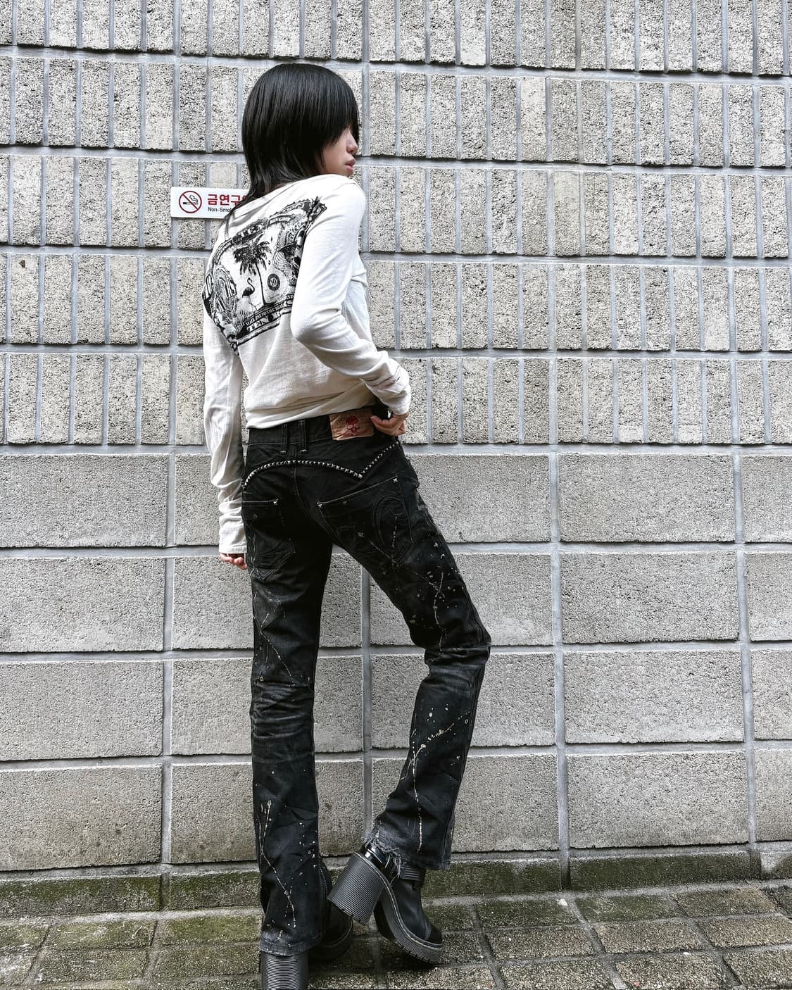 LAGUST 락시크 스터드 페인팅 데님팬츠 상품이미지5