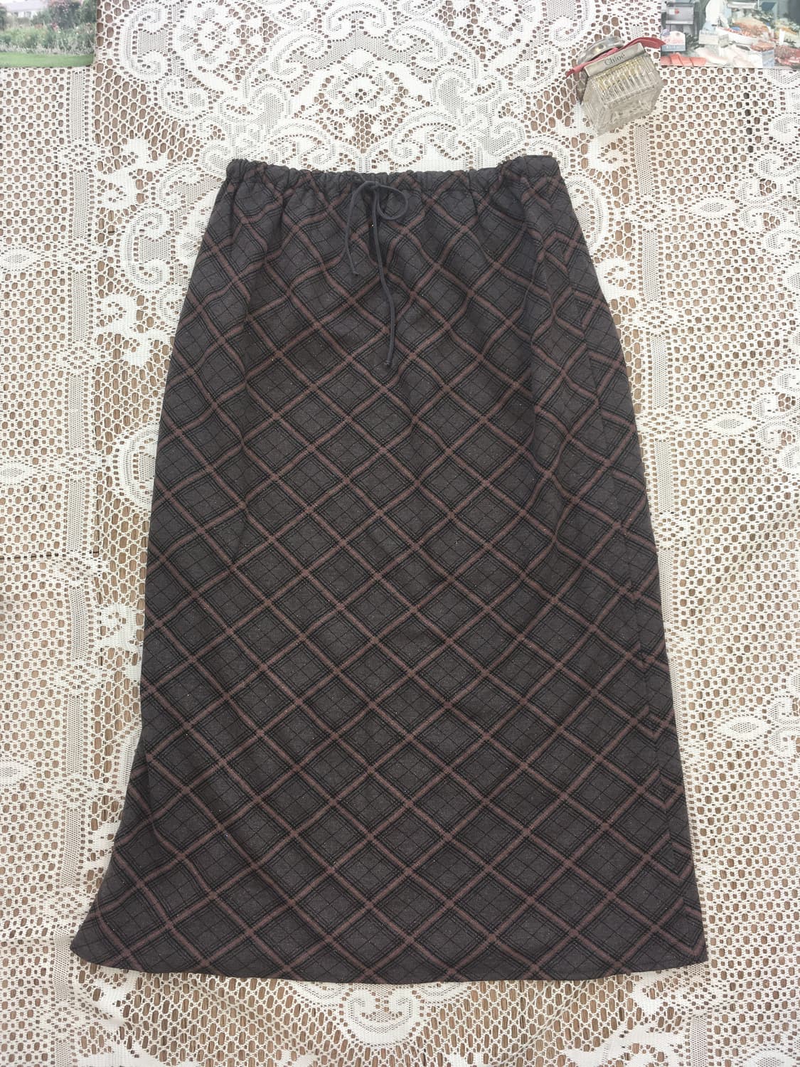 jpn vintage check pearl long skirt 상품이미지6