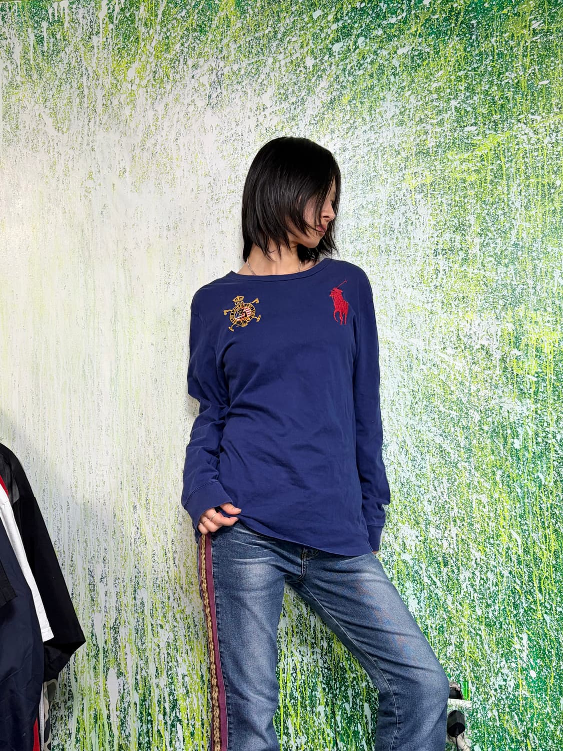 폴로 빅포니 치프키프 USA 성조기 롱슬리브 네이비 여성 XL 상품이미지5