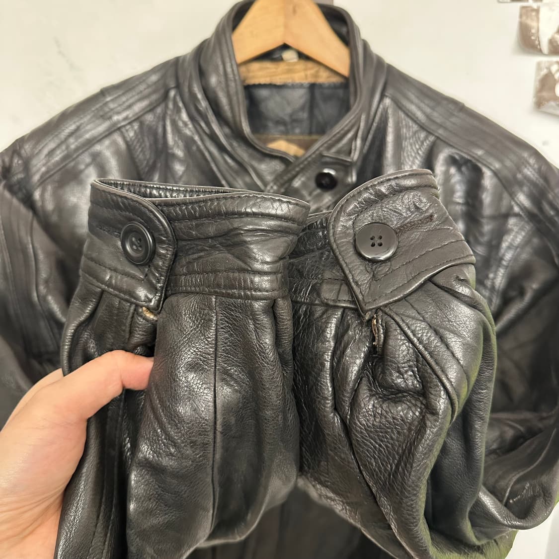 80’s 프랑스 카프스킨 바이커 자켓 상품이미지4