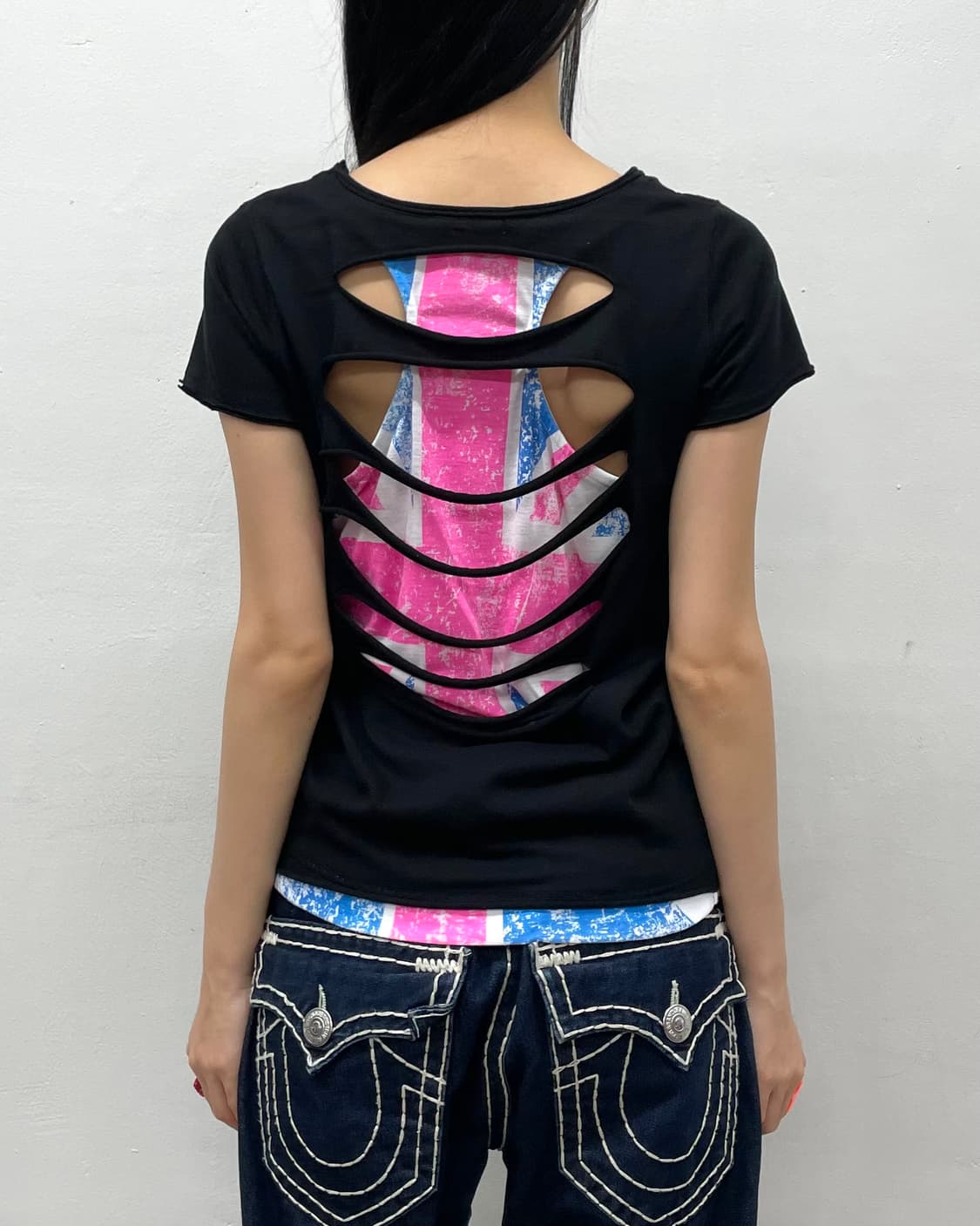 Skeleton Rose Slit American Flag T-shirt 상품이미지3