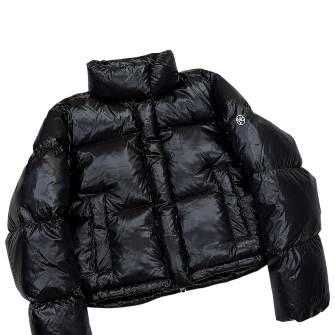 마리떼 프랑소와 저버 서클 로고 덕다운 글로시 크롭 푸퍼 패딩 자켓 블랙 상품이미지2