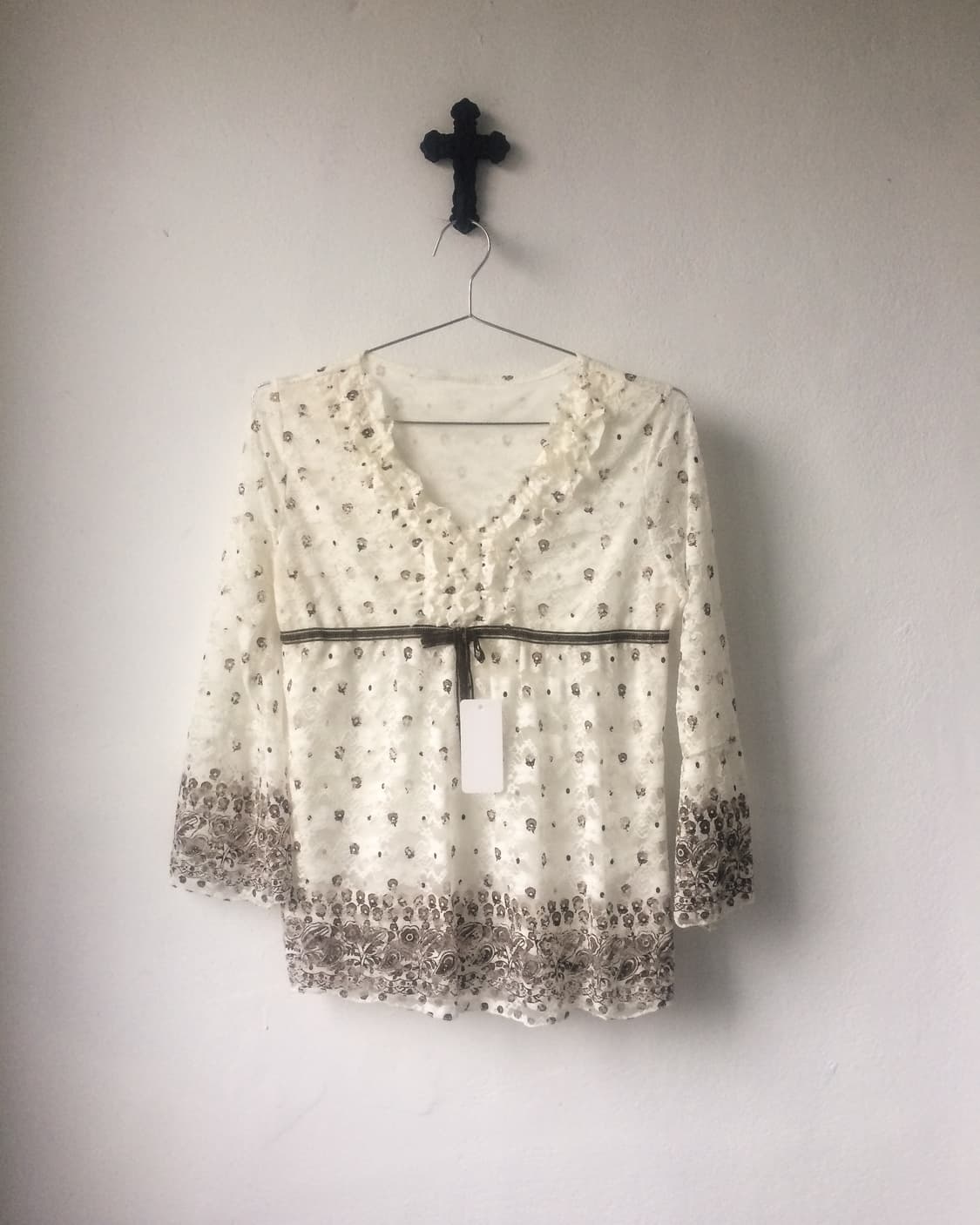 Pattern printing lace top 상품이미지2