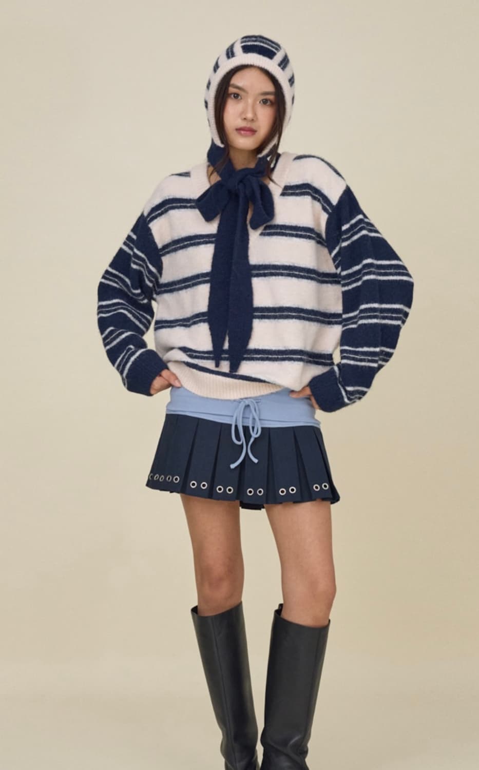 (모카 착용) 글로니 STRIPE KNIT PULLOVE 니트 풀오버 상품이미지4