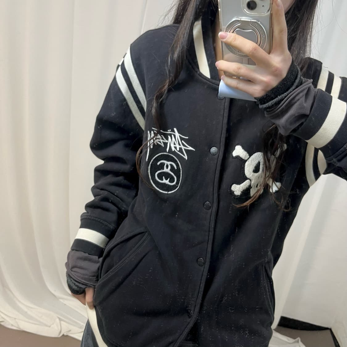Stussy Skull Embroidery Varsity Jacket   상품이미지2