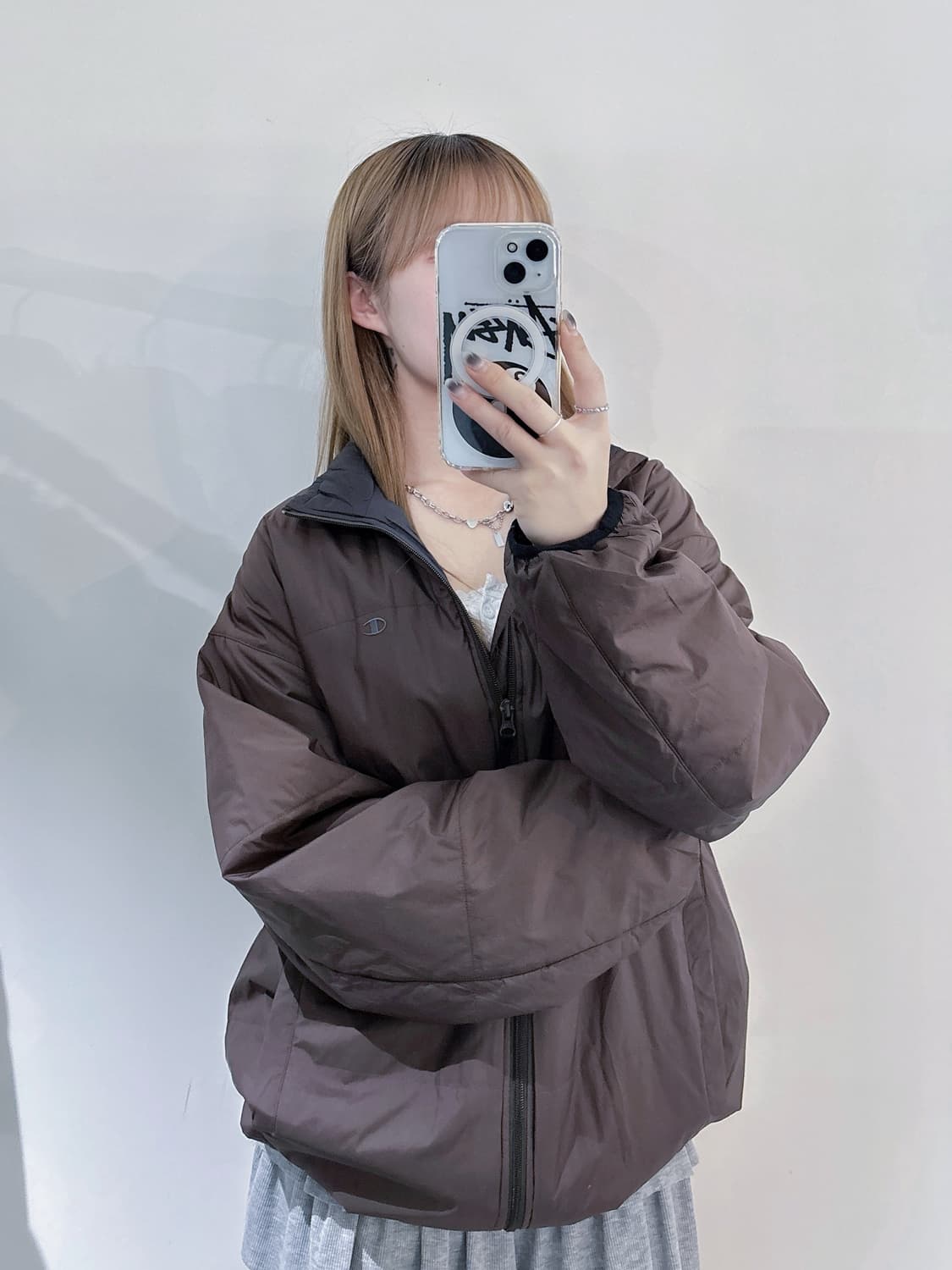 챔피언 브라운 스몰로고 폴리쉘 자켓 상품이미지2