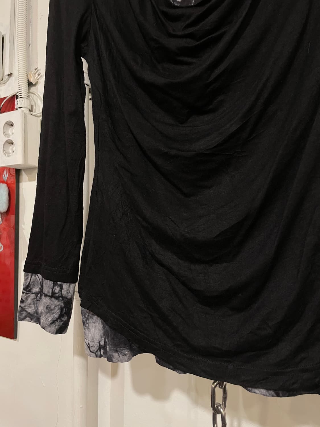 body line 바디라인 나염 레이어드 셔링 리본 블랙 롱슬리브 펑크 상품이미지4