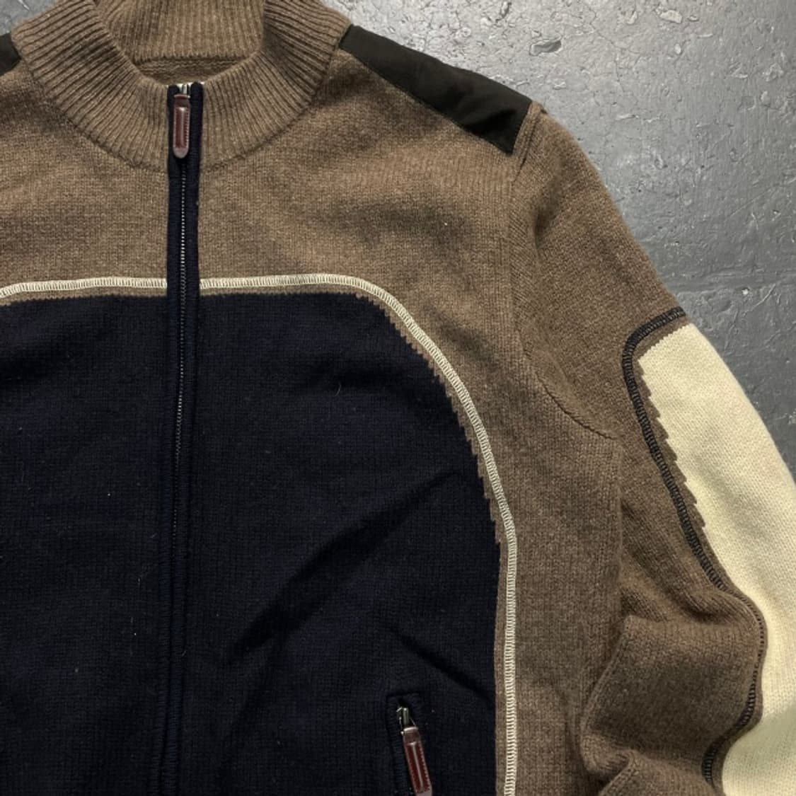 100 빈티지 스웨이드 패치 니트 집업 상품이미지2