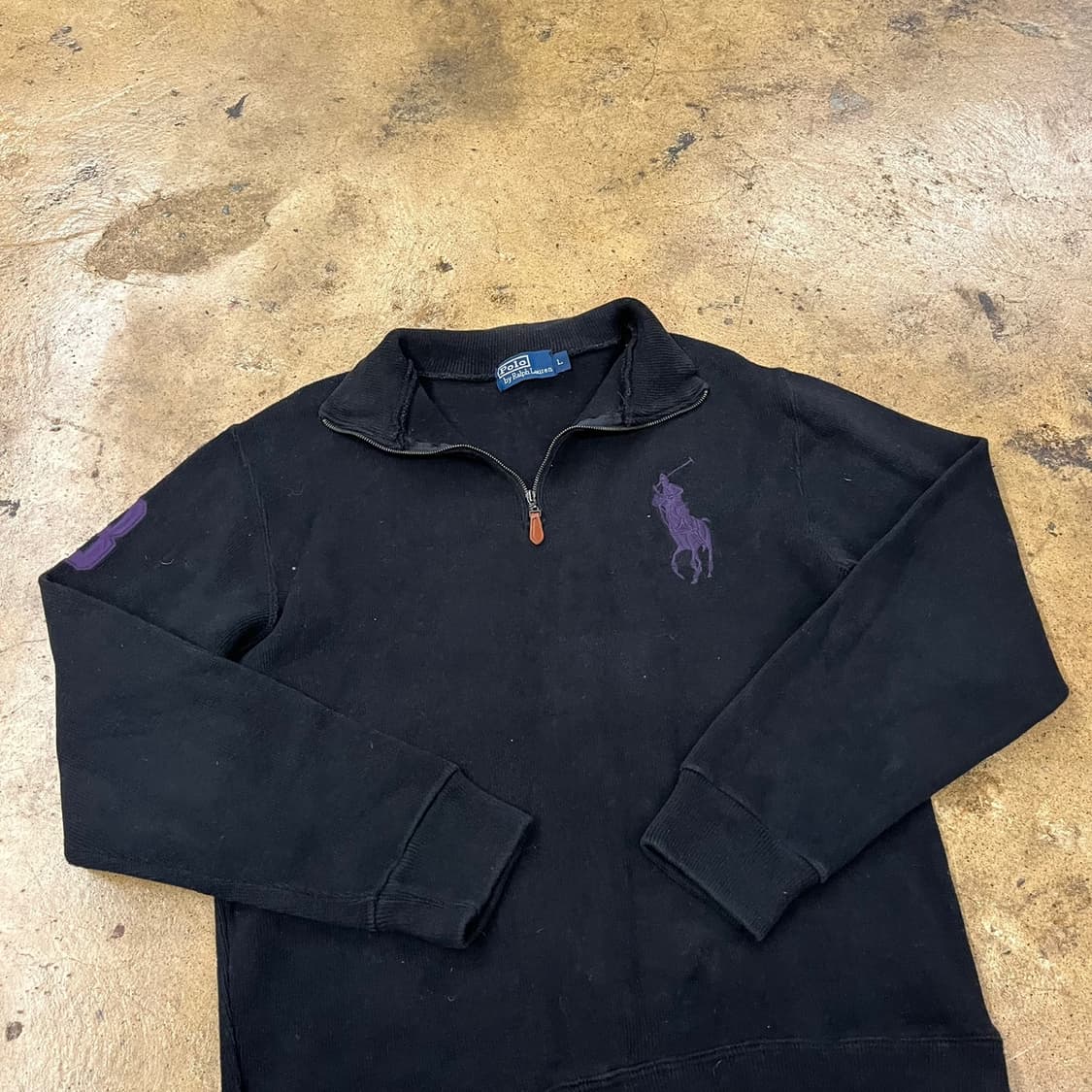 폴로 랄프로렌 블랙 퍼플 빅포니 반집업 니트  상품이미지1