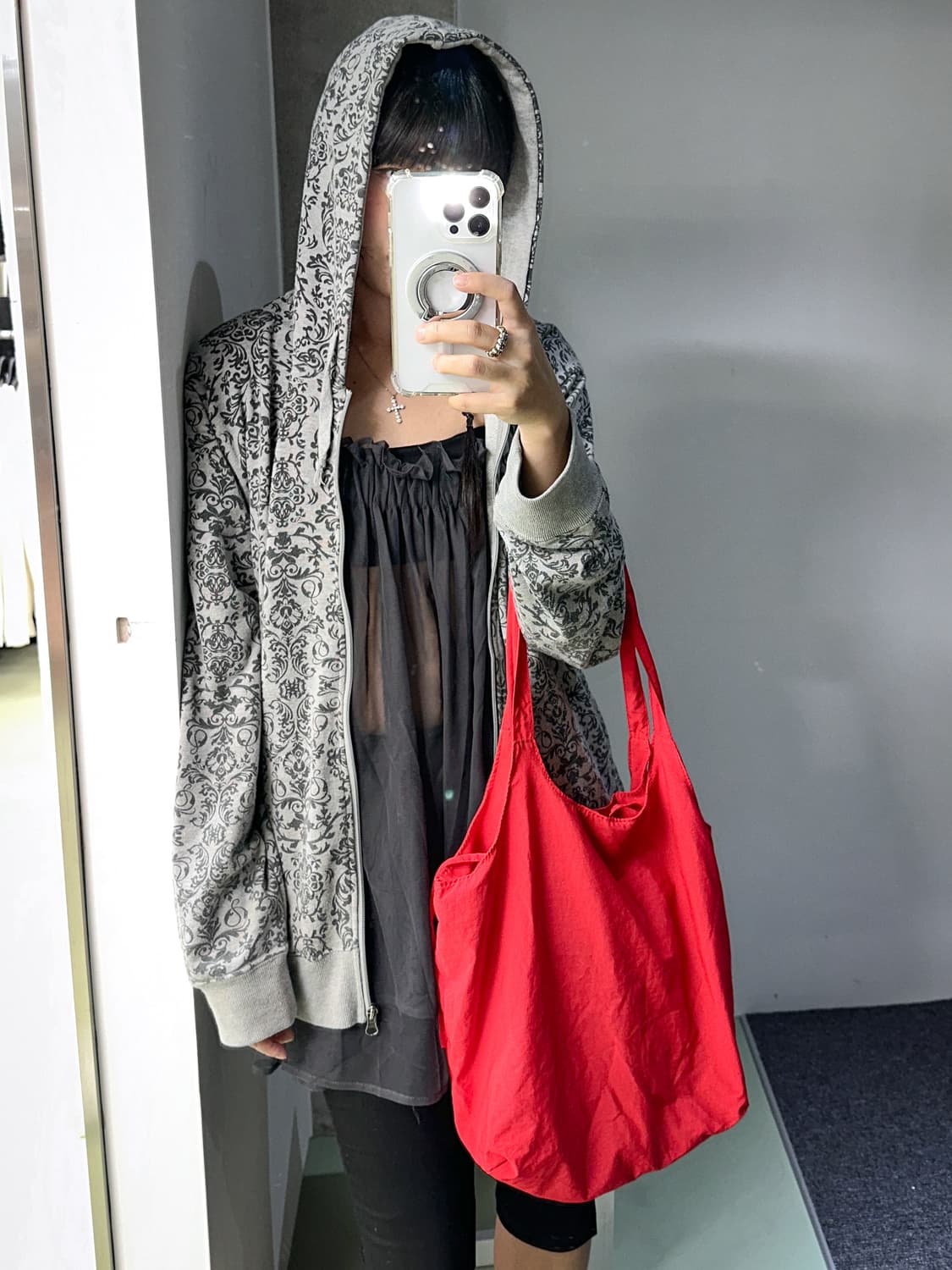 charcoal mesh flare top 상품이미지3