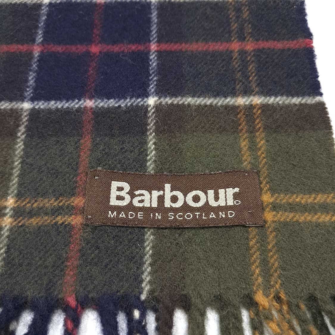 MX569 바버 90s 스코틀랜드판 울 타탄체크 올리브 머플러 목도리 상품이미지4
