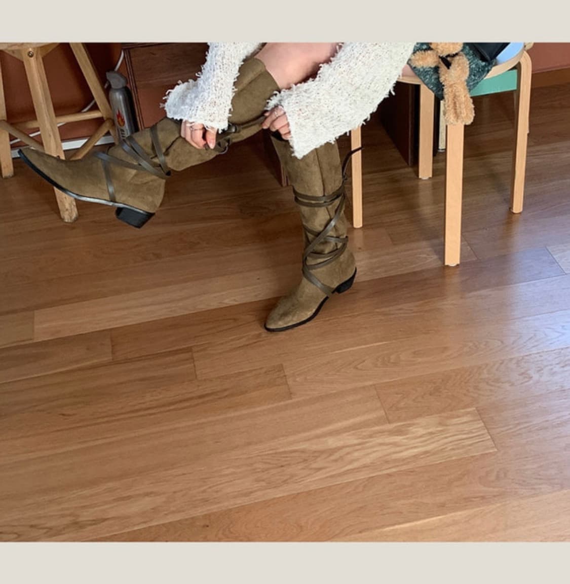 데일리마켓 베이지 가죽레더 스트랩(줄) 부츠 leather boots 상품이미지5