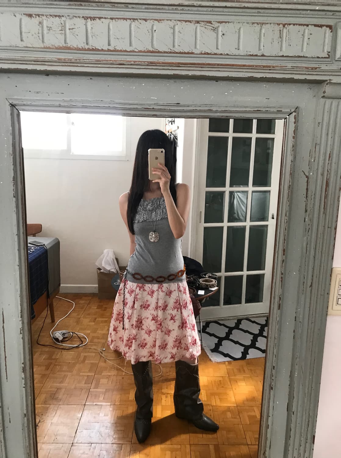 vintage pink pattern skirt (26inch) 상품이미지1