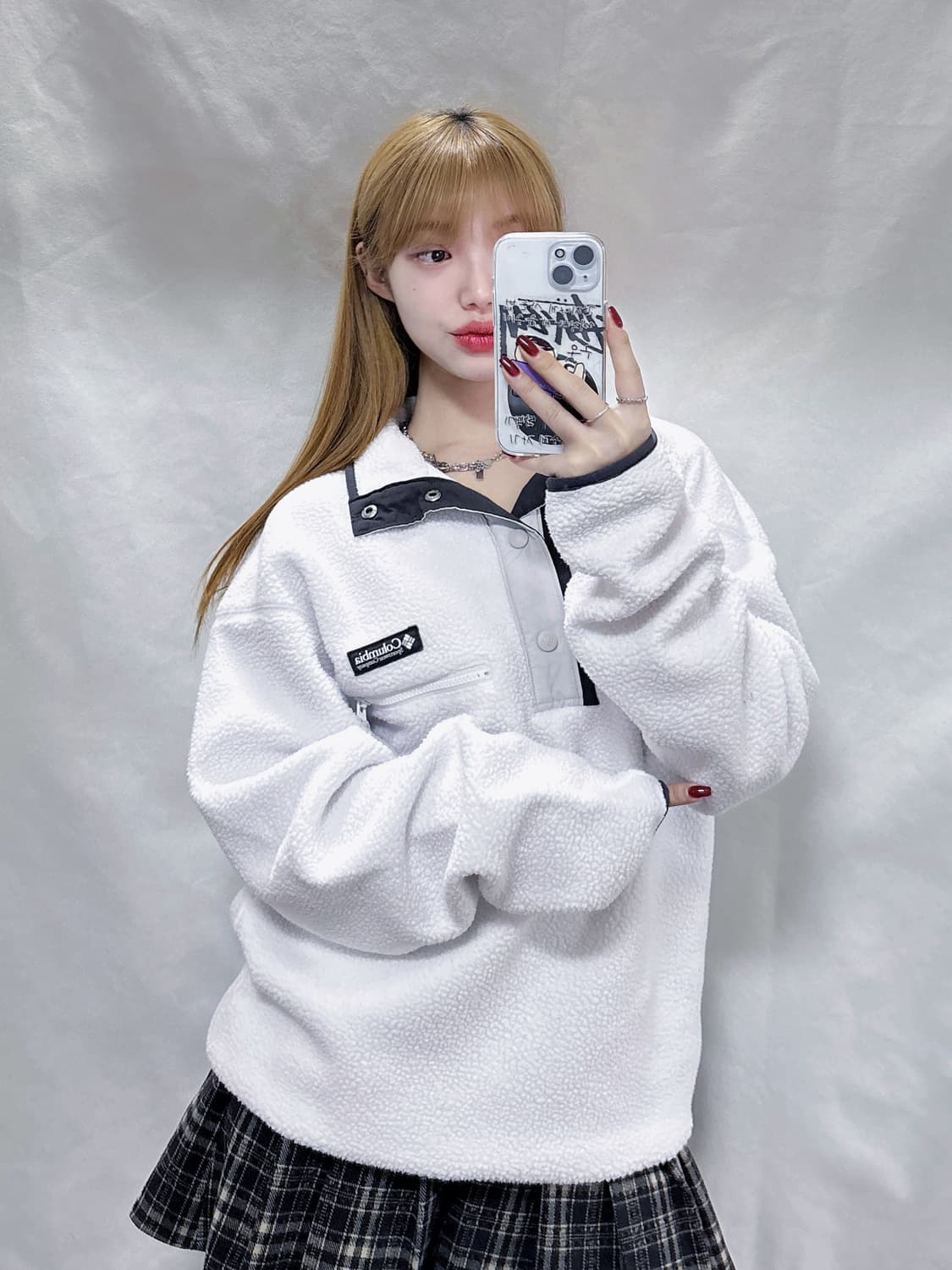 콜롬비아 화이트 후리스 반집업  상품이미지2