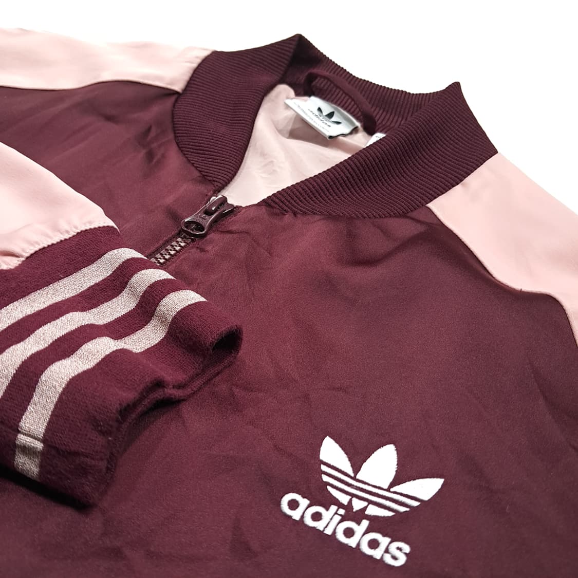CK152 L 아디다스 오리지널 버건디&핑크 새틴 바시티 자켓 상품이미지4