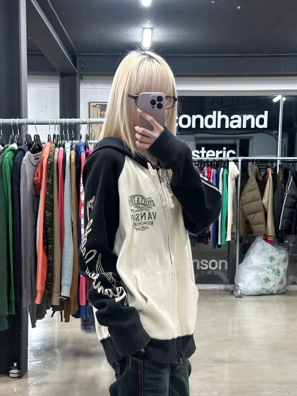 벤슨 코튼스 배색 와플 후드 집업 상품이미지1