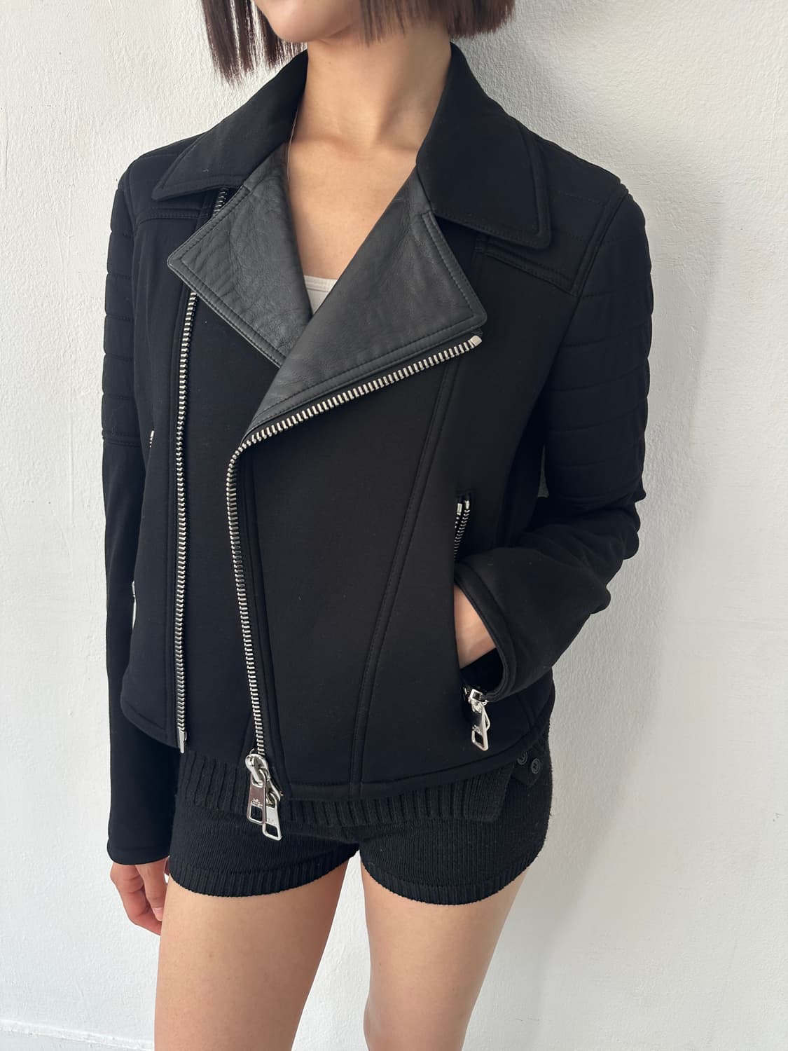 닐바렛 아카이브 사선 지퍼 크롭 바이커 자켓 상품이미지3