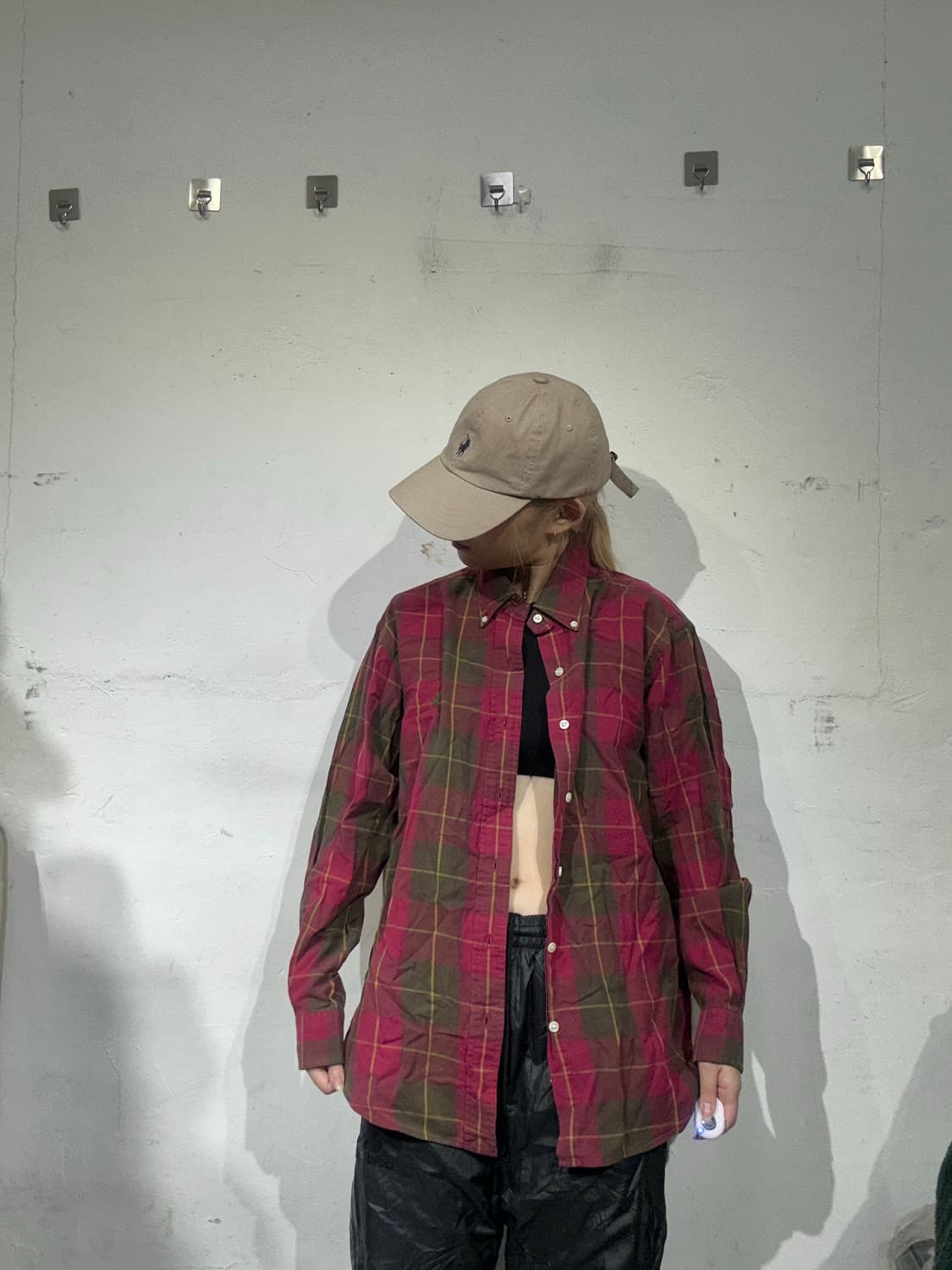 폴로 버건디 오버핏 체크 셔츠 L 상품이미지2