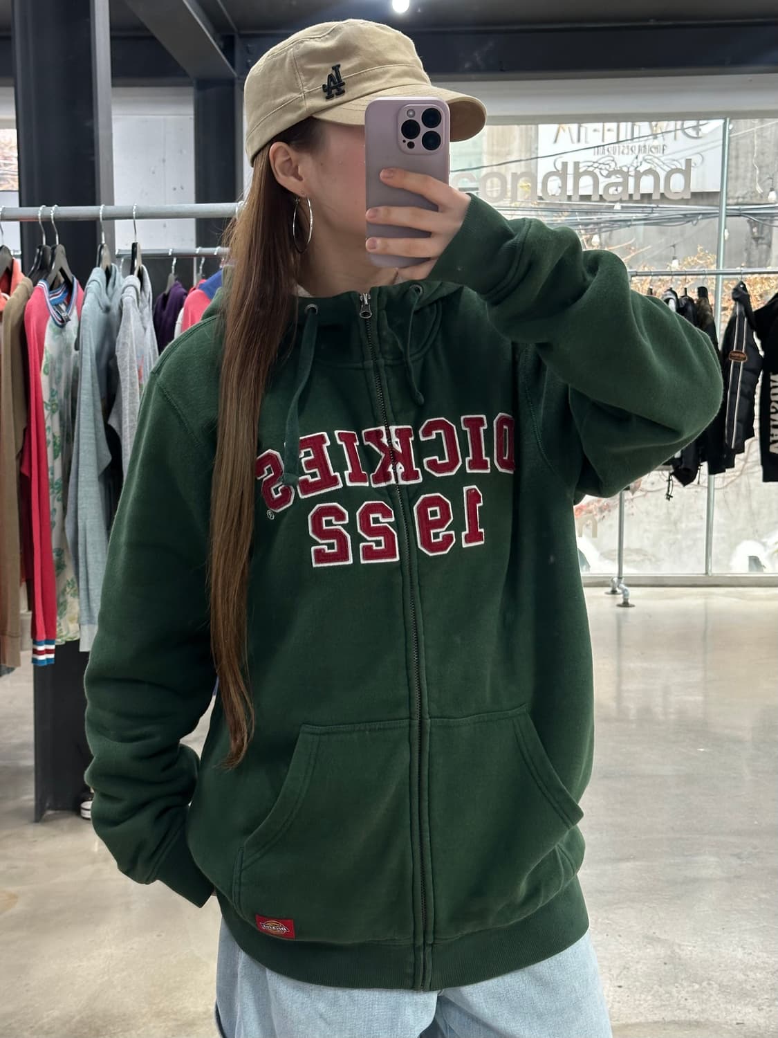 디키즈 자수레터링 후드집업 그린 상품이미지1