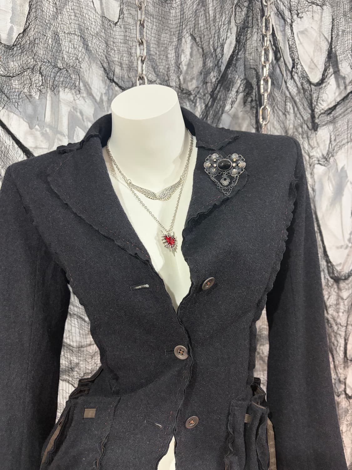 Gothic Grunge detail brooch wool blazer 상품이미지7