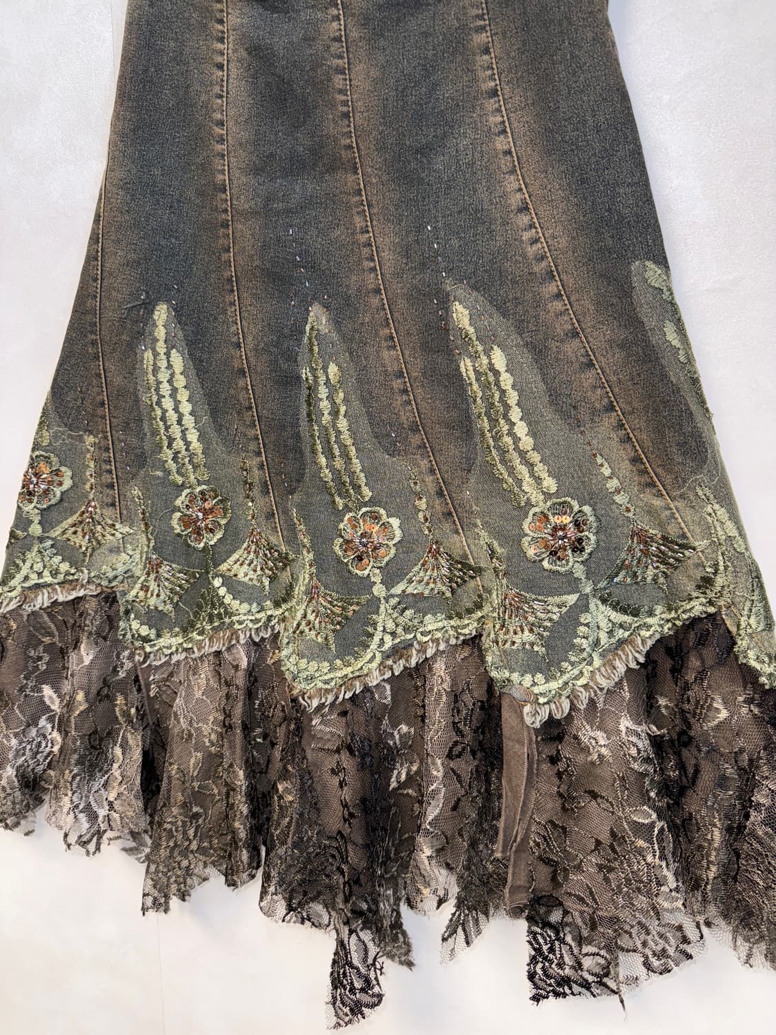 Washing denim fairy beads lace unbal sk 상품이미지3