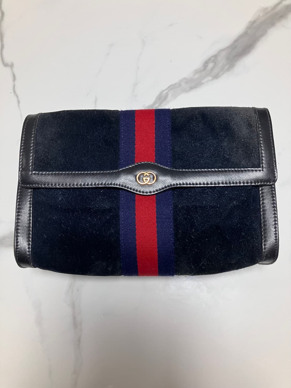구찌 빈티지 네이비 스웨이드 스트라이프 클러치 상품이미지1