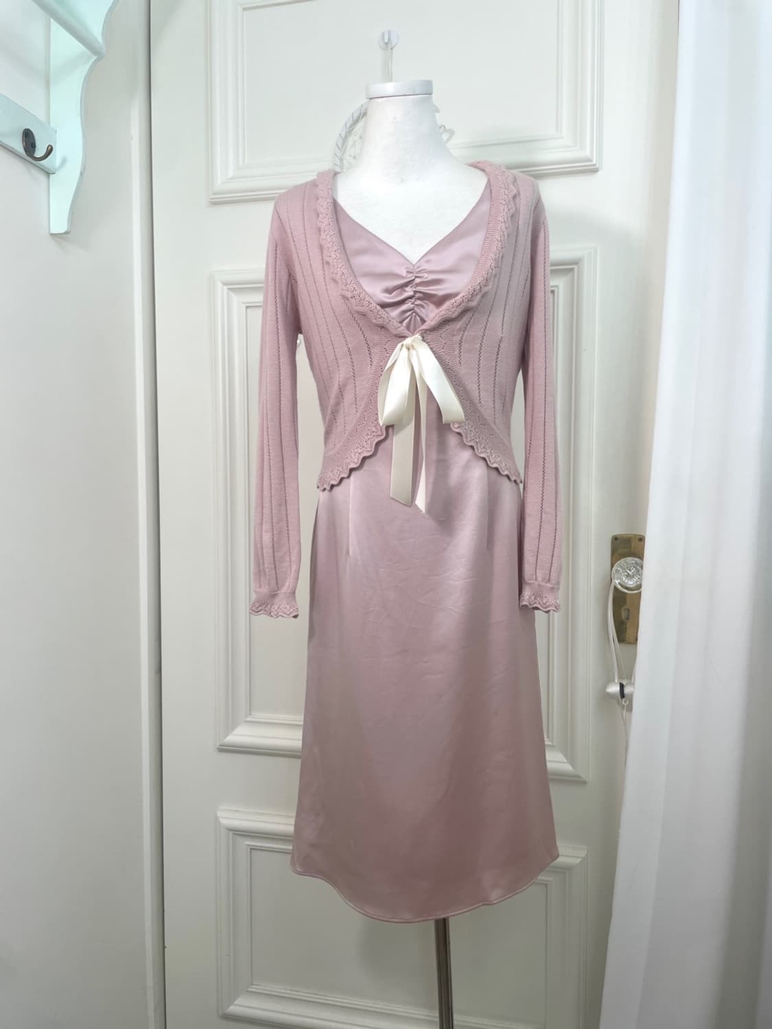 pink crochet lovely bolero&EF-DE satin s 상품이미지1
