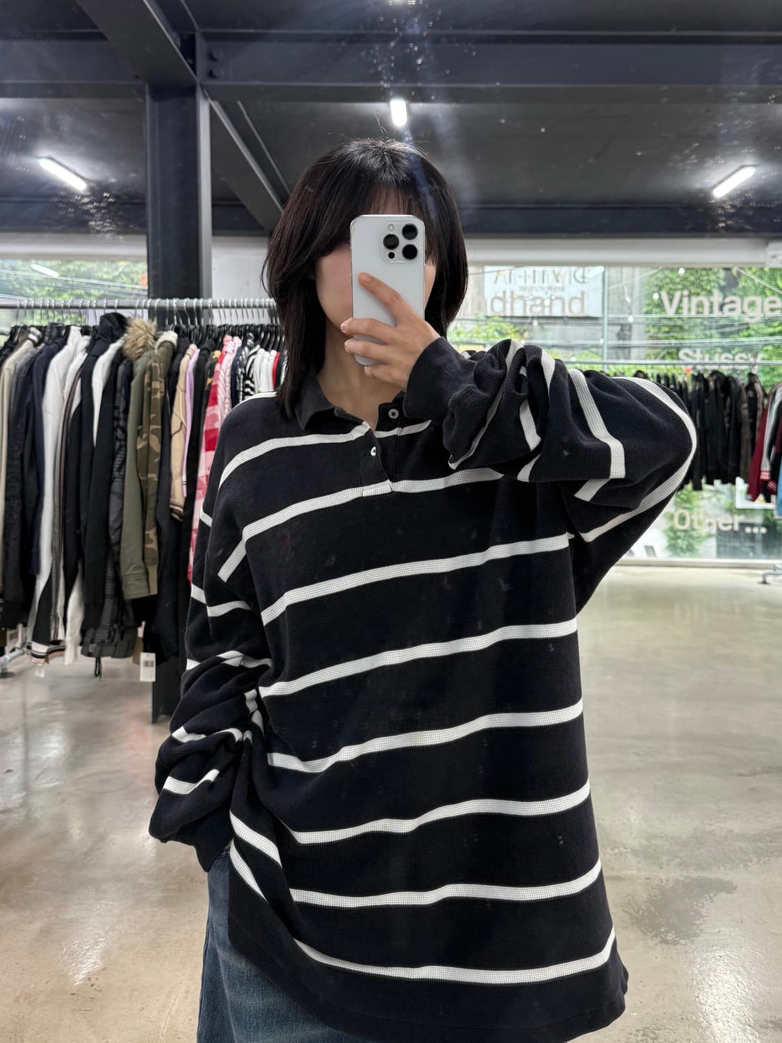 폴로 검흰 단가라 와플니트 상품이미지2