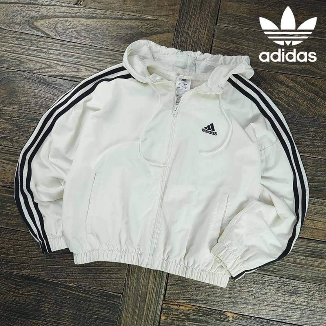 [아디다스] 오버핏 크롭 삼선 크롭 후드 바람막이 자켓 M19201 상품이미지1