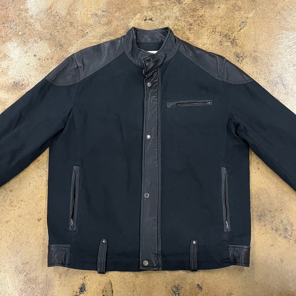 [정품/100] perry ellis 블랙 레더 배색 자켓 b13 상품이미지3