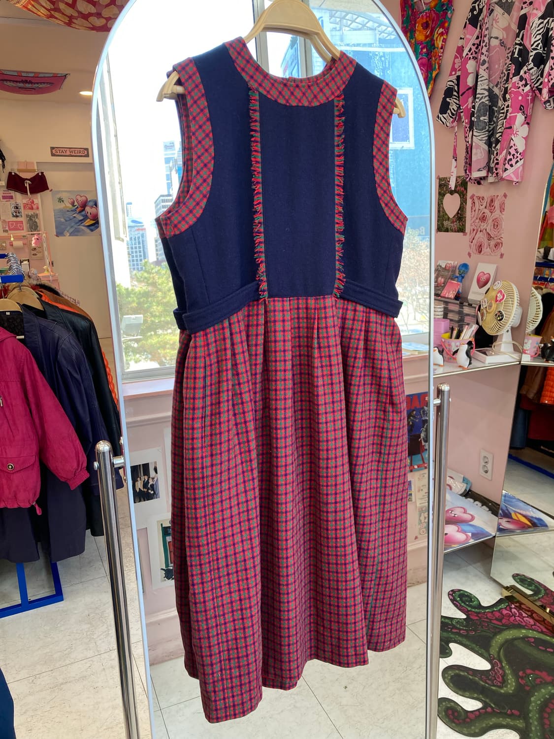 크리스마스 연말 체크 단추 원피스 상품이미지1