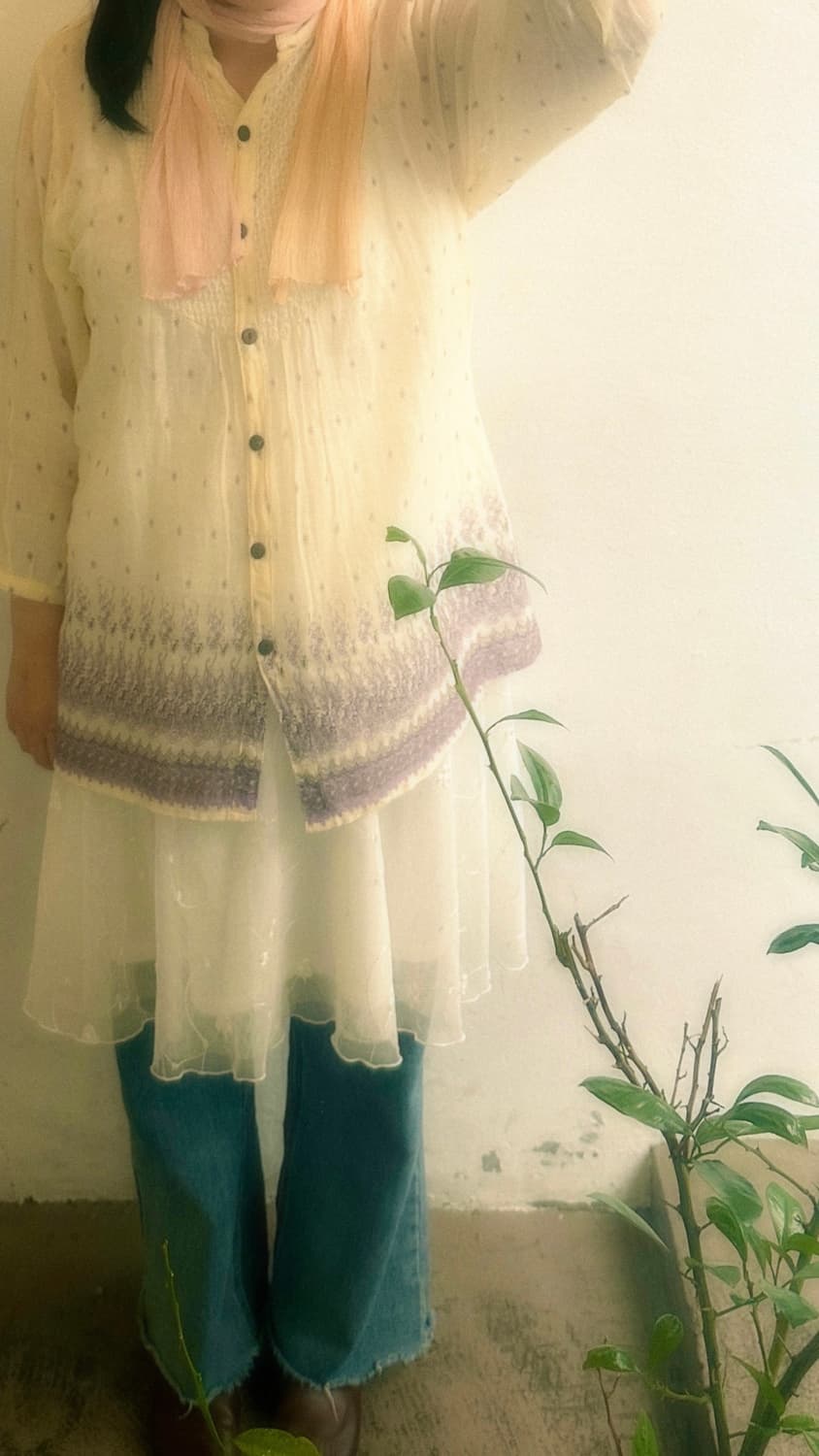 빈티지 모리걸 잔꽃 아이보리 보라 블라우스 모리 아오이유우 상품이미지1