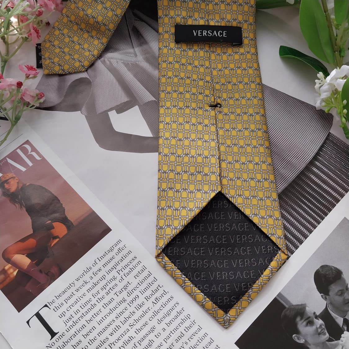 베르사체 실크 머스타드 패턴 넥타이 8.5cm A+등급 K1968 상품이미지8