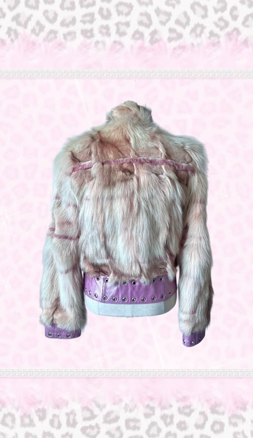 2000s Y2K 핑크 폭스퍼 레더 바이커 베스트 히메갸루 상품이미지3