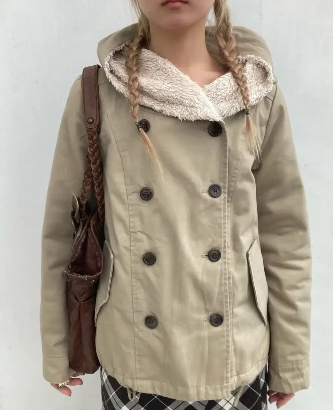 빈티지 더블 후드 베이지 숏코트 샵페어리 상품이미지1