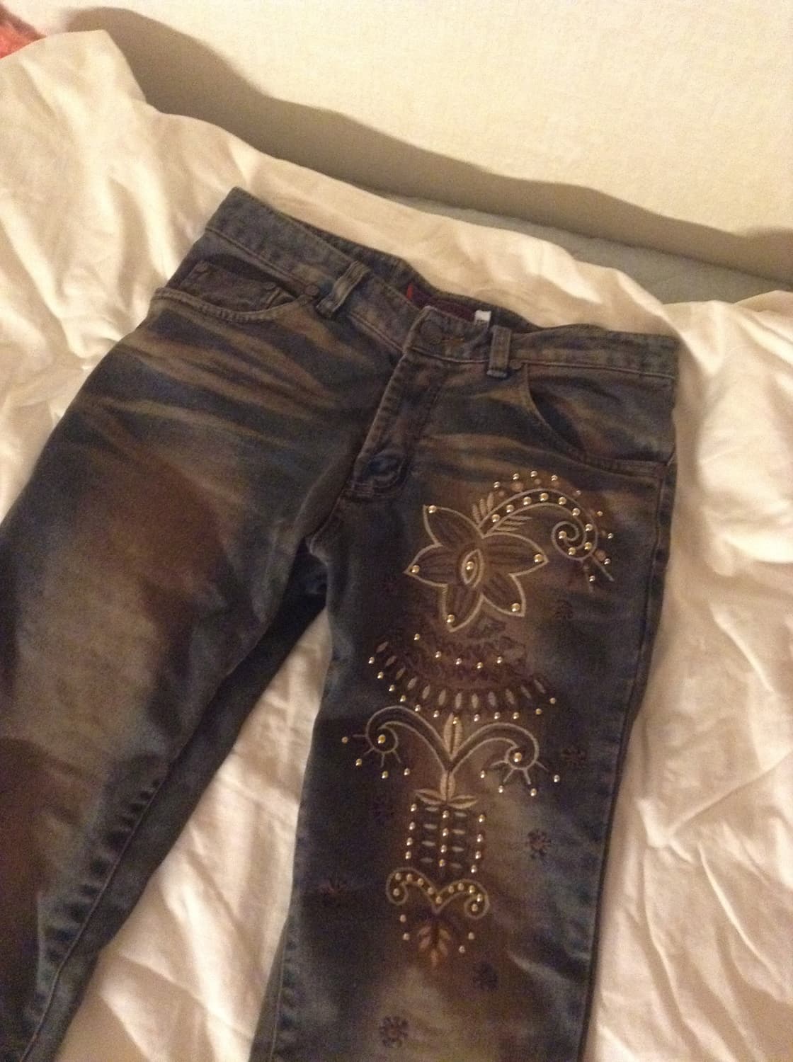 부츠컷 로우라이즈 워싱 스터드 팬츠 상품이미지2