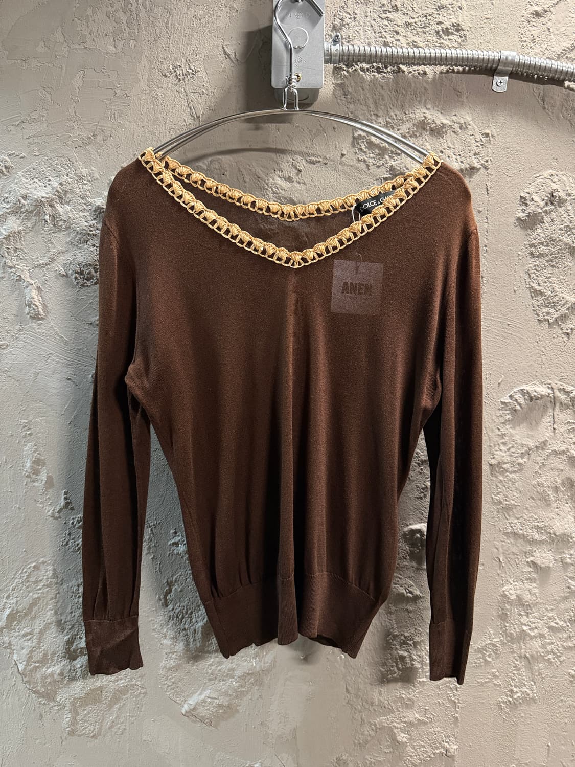 돌체앤가바나 실크 니트 트리밍 긴팔 탑 브라운 42 상품이미지1