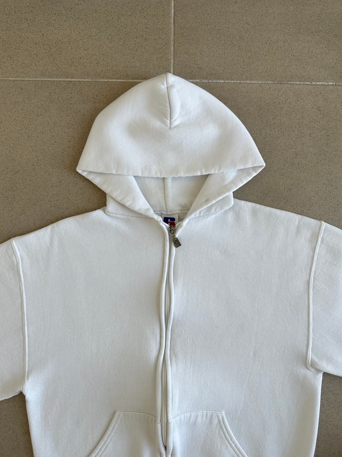 90s 빈티지 러셀 후드집업 화이트 M USA 상품이미지4