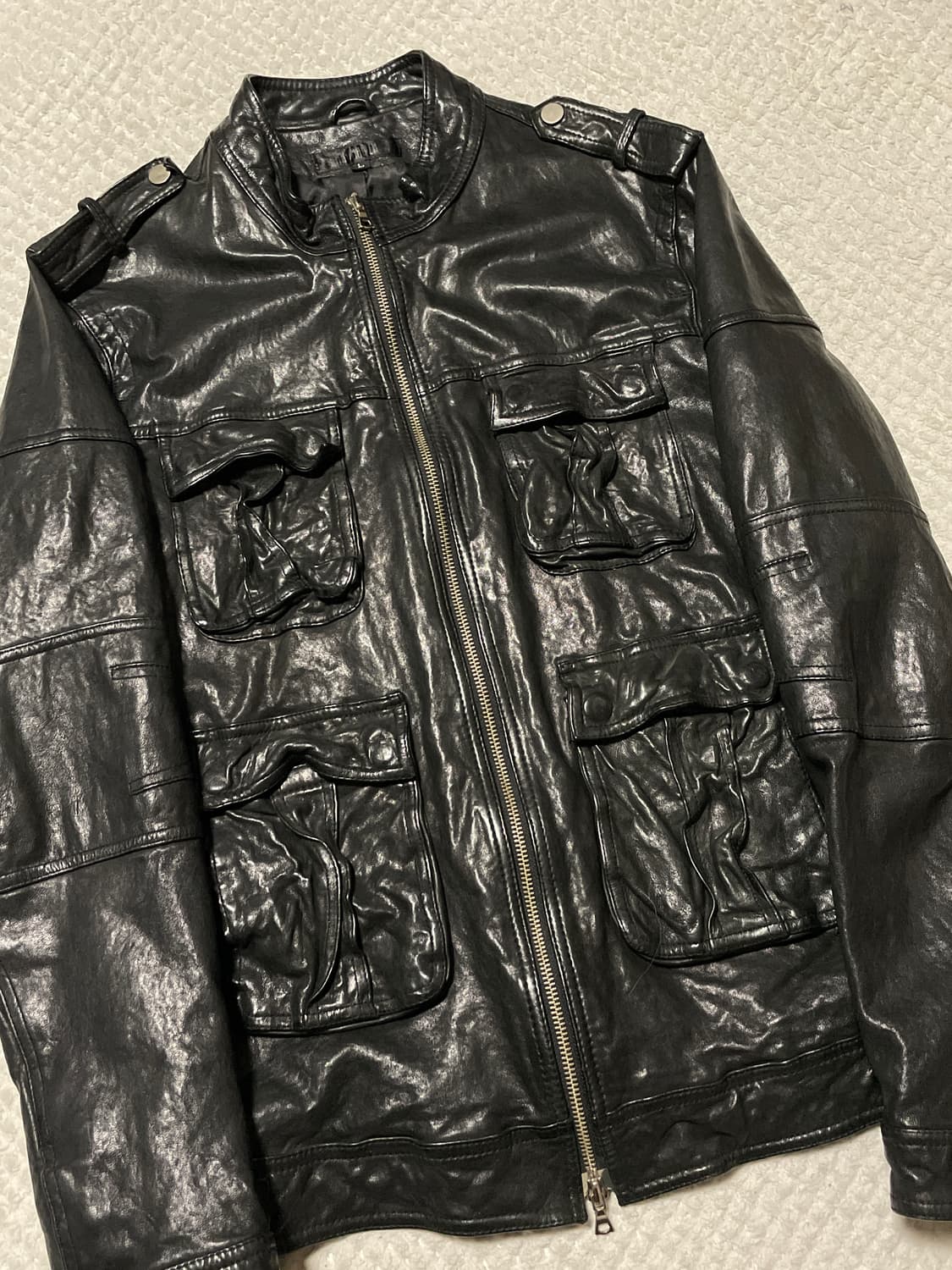 웨스턴 무드 램스킨 양가죽 2WAY 포켓 레더 자켓 상품이미지6