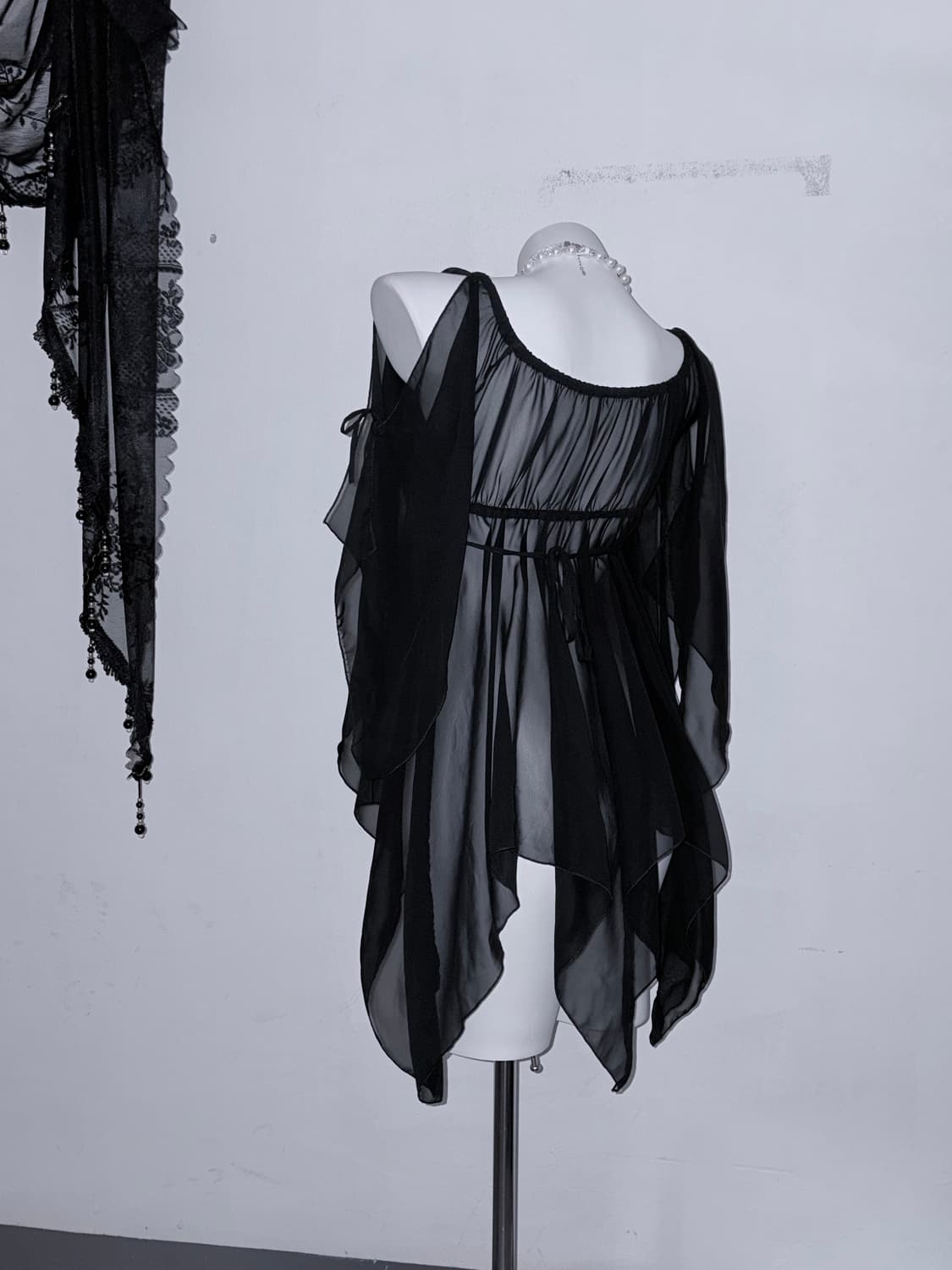 오즈온깔 언발 고스 시스루 원피스 고딕 블랙 상품이미지6