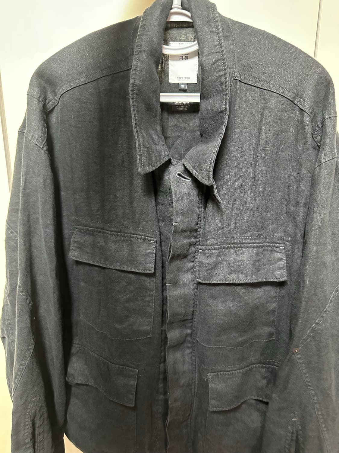 [3, 급처] 폴리테루 린넨 필드 자켓 워시드 블랙 상품이미지2