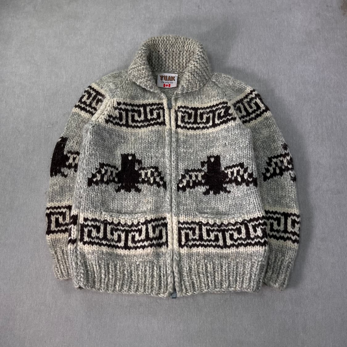 100 TUAK 캐나다 숄카라 코위찬 울 니트 집업 상품이미지1