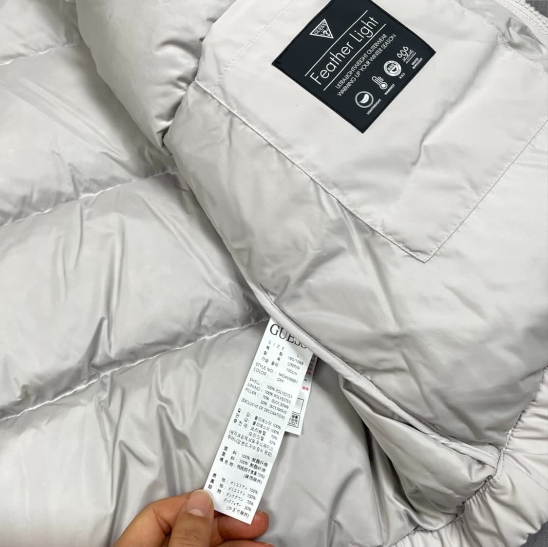 게스 Guess 라이트그레이 페더라이트 구스다운 푸퍼 패딩 L 상품이미지4