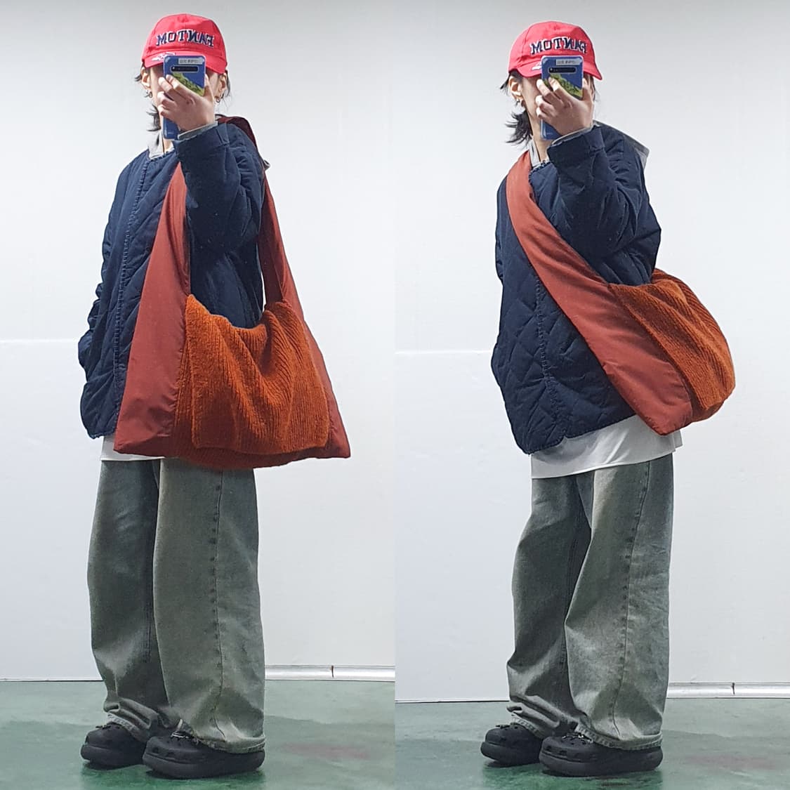 빈티지 니트 덮개 빅 숄더백 오렌지 상품이미지1