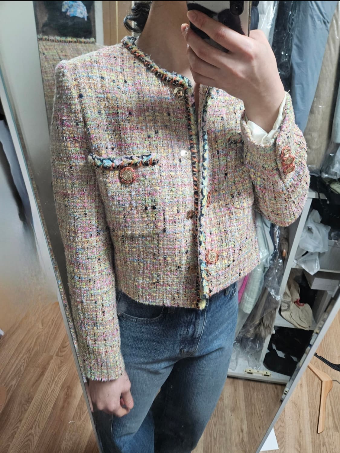 Michaa 미샤 자바라 배색 트위드 숏 자켓 상품이미지10